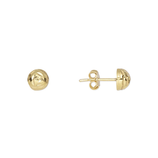 Earstud, gold-finished sterling silver, 6mm diamond-cut half-ball with post. Sold per pair. image number 0