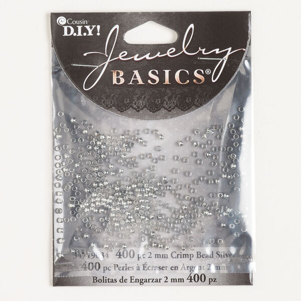 Crimp, brass, pkg/400, 2mm round, silver finish. image number 0