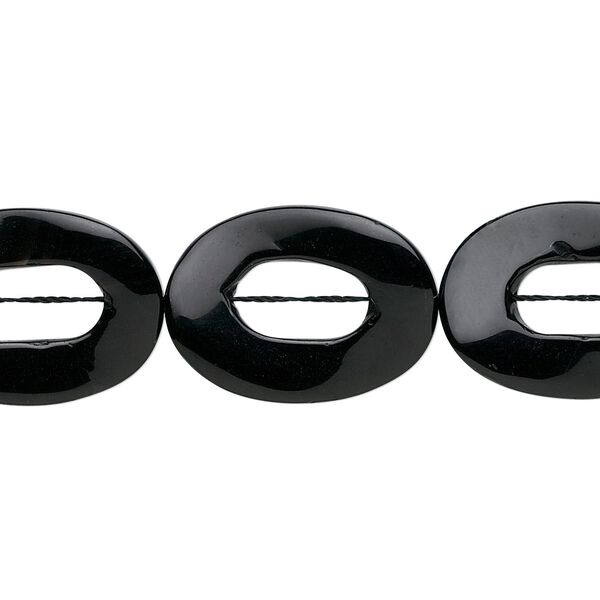 Black onyx 1pkg1, hand-cut twisted oval bead 15.5-16 inch 30x22mm image number 0