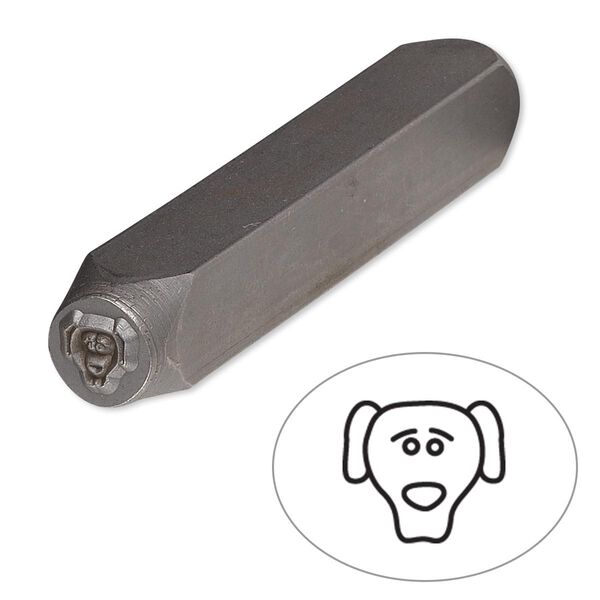 Stamp punch, tempered chrome vanadium steel, 5.5x5mm dog face, 2-3/4 x 3/8 inches. Sold individually. image number 0