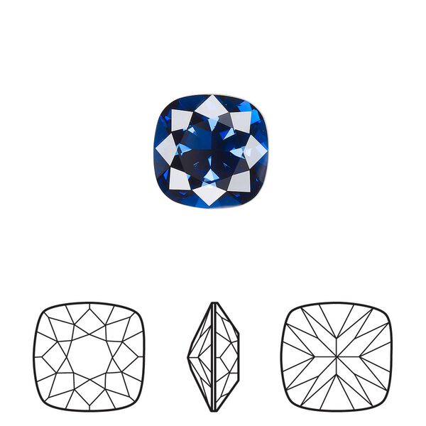 Fancy stone 1pk dark sapphire foil back, Crystal Passions® Regenerated 12mm cushion 4470 image number 0