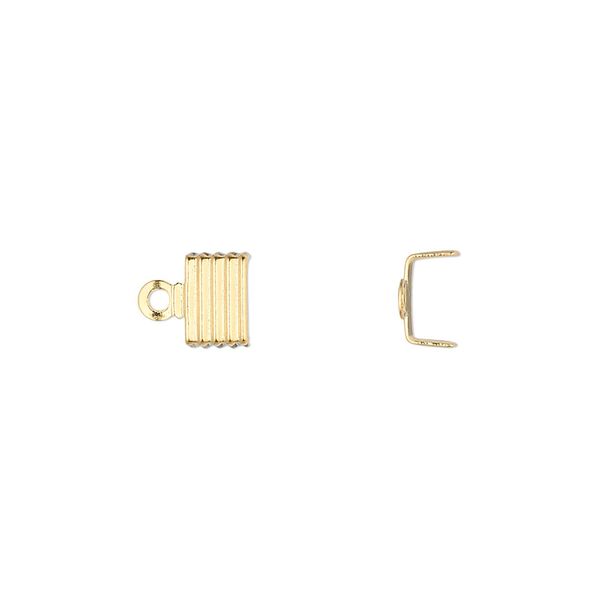 Cord end, fold-over, gold-plated brass, 6.5x4.5mm corrugated U-shape, 6mm inside diameter. Sold per pkg of 500. image number 0