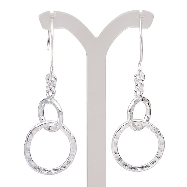 Earring, Hill Tribes, silver-plated copper, 2-1/2 inches with hammered interlocking circle and French hook ear wire. Sold per pair. image number 0