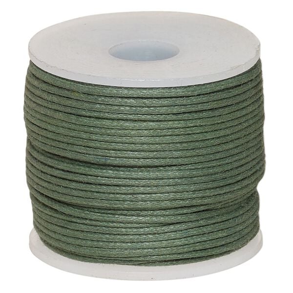 Cord, waxed cotton, dark green, 1mm, 20-pound test. Sold per 25-meter spool. image number 0