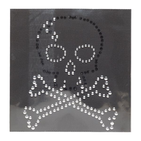 Transfer, aluminum and adhesive, pkg/1, 5x4-inch iron-on skull and crossbones, black and silver. image number 0