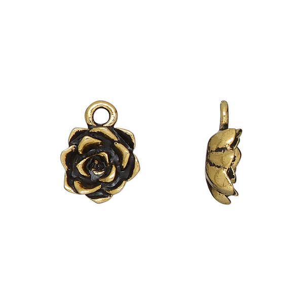 Charm, TierraCast®, antique gold-plated pewter (tin-based alloy), 11.5mm 3D succulent. Sold per pkg of 2. image number 0