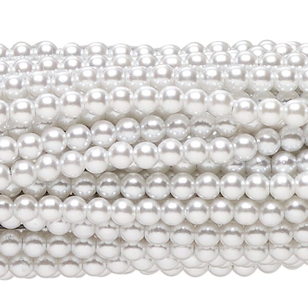 Bead, acrylic on steel, white, 4mm round. Sold per pkg of (12) 30-inch strands, approximately 2,520 beads. image number 0