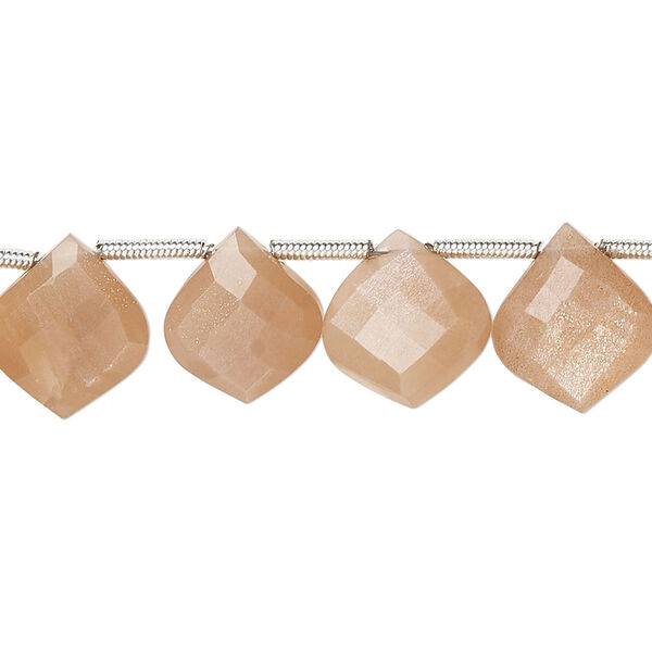 Peach moonstone 1pkg18, hand-cut side-drilled faceted puffed kite bead natural 11x10mm image number 0