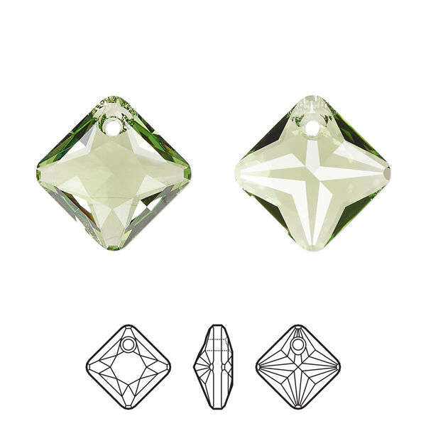 Drop 1pk peridot, Crystal Passions® 16mm pendant princess cut 6431 image number 0