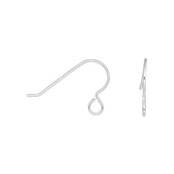 Ear wire, sterling silver, 14mm fishhook with open loop, 22 gauge. Sold per pkg of 25 pairs. image number 0