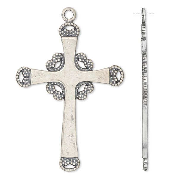 Focal, antiqued sterling silver, 41x31mm cross with design. Sold individually. image number 0