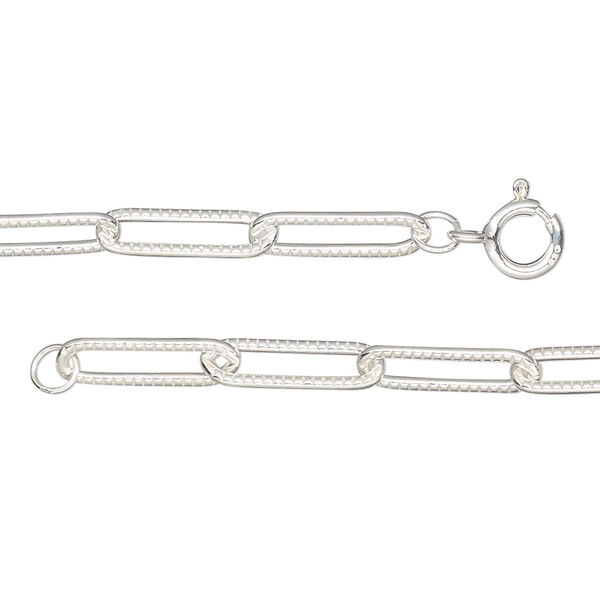 Chain, sterling silver, 3.9mm textured paperclip, 20-inches with springing clasp. Sold individually. image number 0