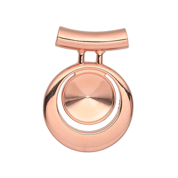 Pendant, Almost Instant Jewelry®, copper-plated "pewter" (zinc-based alloy), 31x22mm single-sided round go-go, 3.5mm hole with 12mm rivoli setting and tube bail. Sold individually. image number 0