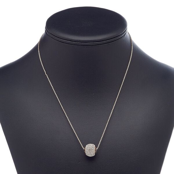 Necklace, Everyday Jewelry, crystals / rose gold-finished brass / "pewter" (zinc-based alloy), crystal clear, 13mm round, 18 inches with 2-inch extender chain and lobster claw clasp. Sold individually. image number 0