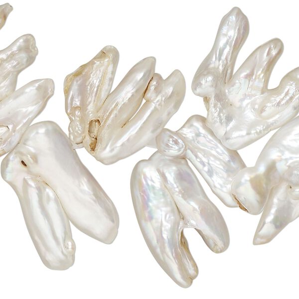 Pearl, cultured freshwater pearl (dyed), silver, 17x11-36x27mm top-drilled double and triple stick, C grade, Mohs hardness 2-1/2 to 4. Sold per 8-inch strand. image number 0