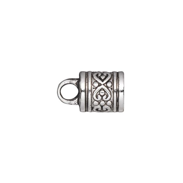 Cord end, glue-in, antique silver-plated "pewter" (zinc-based alloy), 11x10mm barrel, 7mm inside diameter. Sold per pkg of 10. image number 0