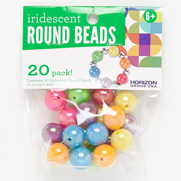 Bead mix, Bead Landing™, plastic, opaque iridescent mixed colors, 16mm round. Sold per pkg of 20. image number 0