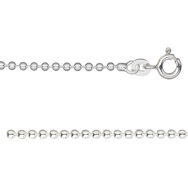 Chain, sterling silver, 2mm ball, 20 inches. Sold individually. image number 0