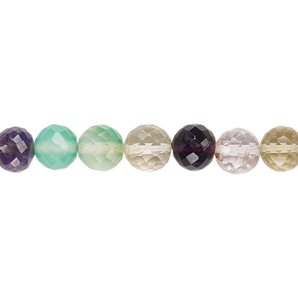Multi-gemstone 1pkg1, hand-cut faceted round bead 7 inch 6-7mm image number 0