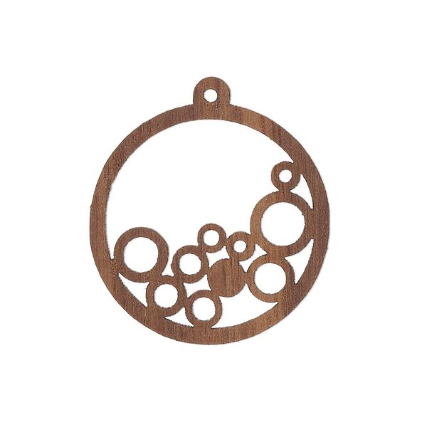 Drop, black walnut (natural), 25mm single-sided laser-cut round with cutout circles design. Sold individually. image number 0