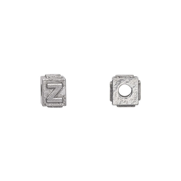 Bead, antiqued pewter (tin-based alloy), 8x6mm rectangle with alphabet letter "Z". Sold per pkg of 4. image number 0