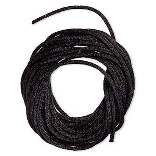 Cord, Satinique™, satin, black, 1.5mm small. Sold per pkg of 10 feet. image number 0