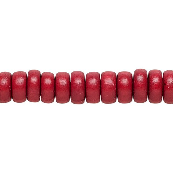 Bead, Taiwanese cheesewood (dyed / waxed), cranberry red, 8x4mm rondelle. Sold per pkg of (2) 15-1/2" to 16" strands. image number 0