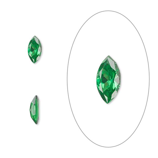 Gem, cubic zirconia, emerald green, 8x4mm faceted marquise, Mohs hardness 8-1/2. Sold per pkg of 2. image number 0