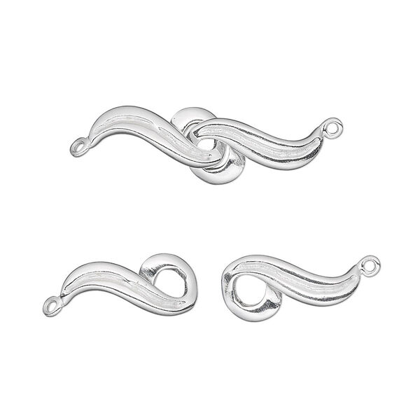 Clasp, hook-and-eye, sterling silver, 24x7mm. Sold individually. image number 0