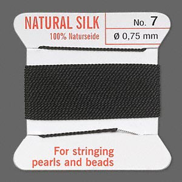 Thread, Griffin, silk, black, size #7. Sold per 2-meter card (approximately 78 inches). image number 0