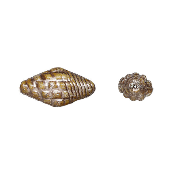 Bead, Preciosa, Czech pressed glass, opaque alabaster bronze luster, 16x8mm whelk shell. Sold per pkg of 10. image number 0