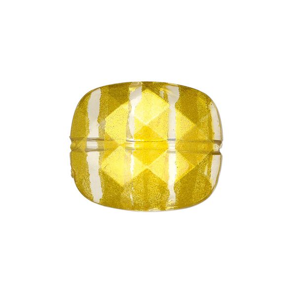 Bead, painted acrylic, semitransparent clear and gold, 23x20mm faceted rounded rectangle. Sold per pkg of 40. image number 0