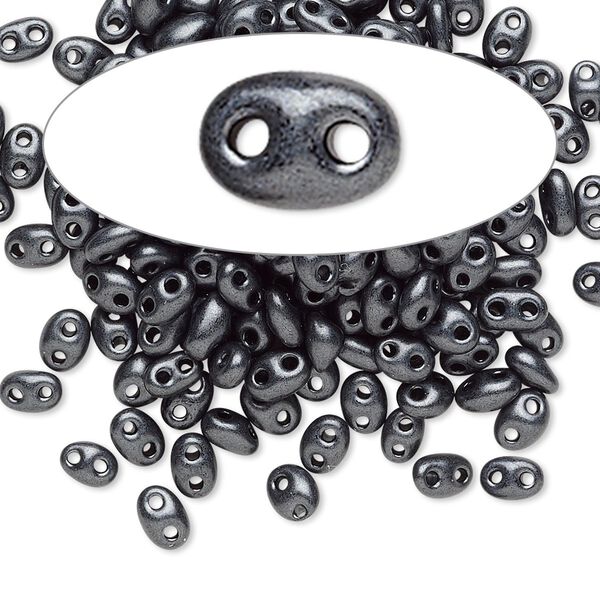 Seed bead, Preciosa Twin™ Czech glass, pkg/50g, 5x2.5mm oval, opaque grey terra pearl black, (28949). image number 0