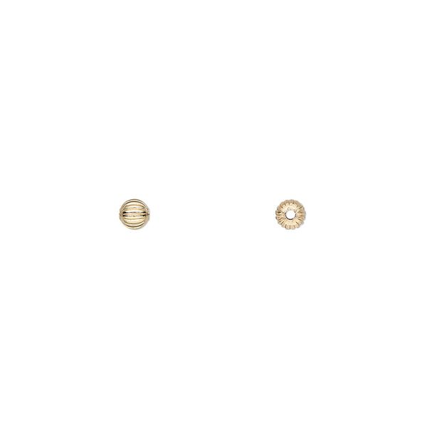Bead, 14Kt gold-filled, 3mm corrugated round. Sold per pkg of 50. image number 0