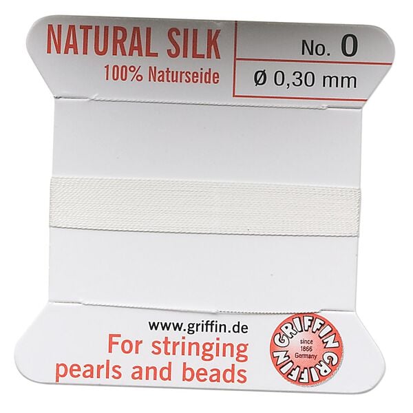 Thread, Griffin, silk, white, size #0. Sold per 2-meter card (approximately 78 inches). image number 0