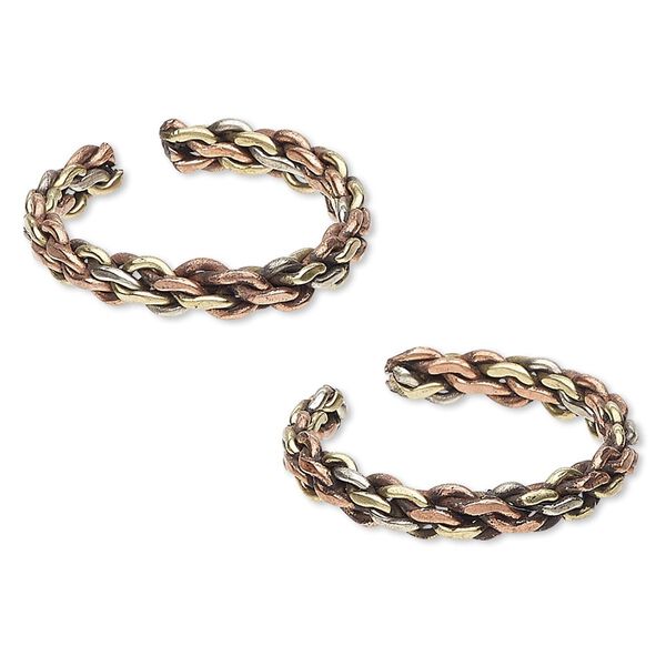 Ring, brass and copper, 3.5mm wide with interlocked chain link design, adjustable. Sold per pkg of 2. image number 0