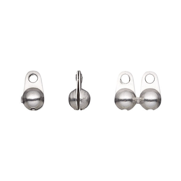 Bead tip, stainless steel, 10x6mm side clamp-on, fits 4.5mm ball chain. Sold per pkg of 10. image number 0