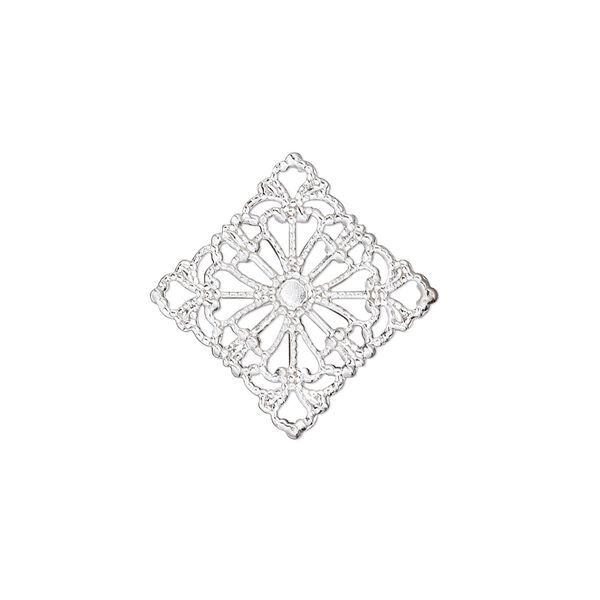 Link, silver-plated brass, 21.5x21.5mm single-sided filigree diamond. Sold per pkg of 25. image number 0