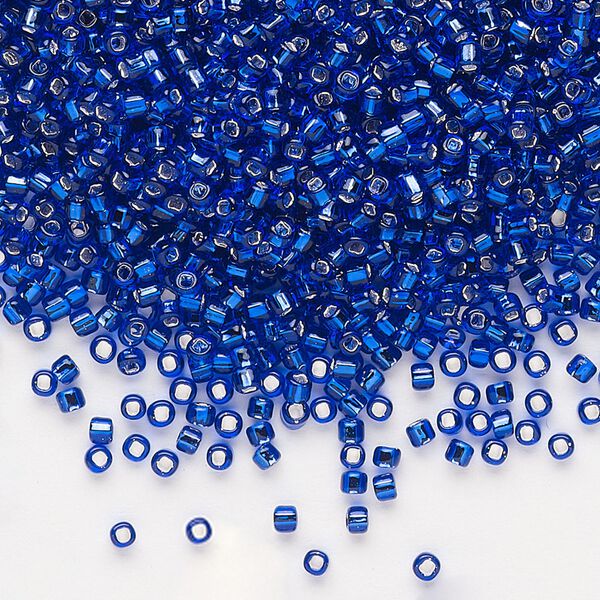 Seed bead, Dyna-Mites™, glass, pkg/40g, #11 round, transparent silver-lined cobalt blue, (74:SR 11/0 SR). image number 0