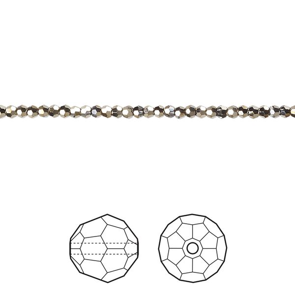 Bead 144pk crystal metallic light gold 2X, Crystal Passions® 2mm round 5000 image number 0