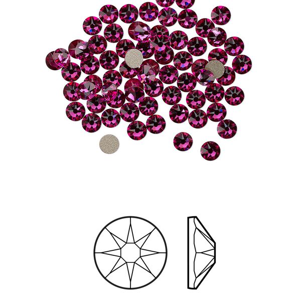 Flat back 1440pk fuchsia foil back, Swarovski® 3-3.2mm rose round SS12 2088 image number 0