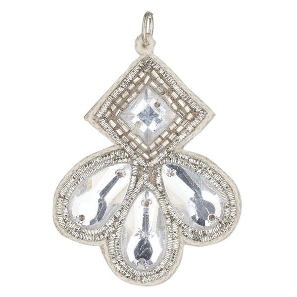 Focal, velveteen / glass / steel, clear, white and silver, 47x38mm single-sided overall. Sold individually. image number 0