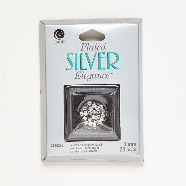 Bead, silver-finished brass, 3mm corrugated round. Sold per pkg of 23. image number 0
