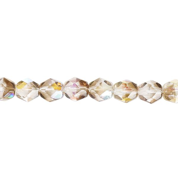 Bead, Czech fire-polished glass, clear and smoke AB, 6mm faceted round. Sold per 15-1/2" to 16" strand. image number 0