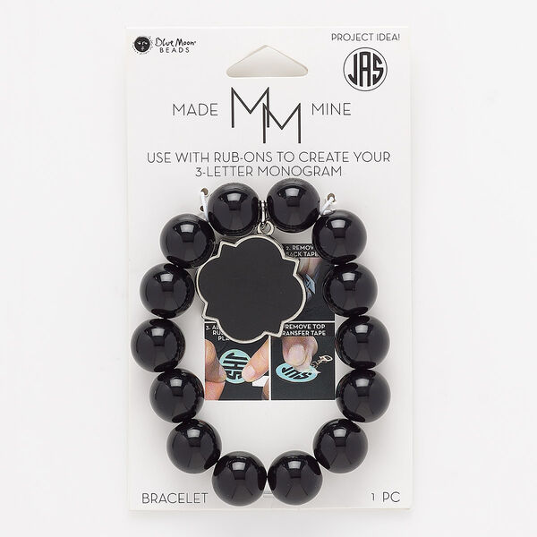 Bracelet, stretch, acrylic / enamel / steel / silver-finished "pewter" (zinc-based alloy), 13mm round with 28mm drop. Sold per 8-inch strand. image number 0