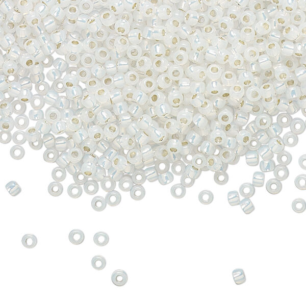 Seed bead, TOHO BEADS®, glass, pkg/7.5g, #11 round, translucent silver-lined milky white (TR-11-2100). image number 0