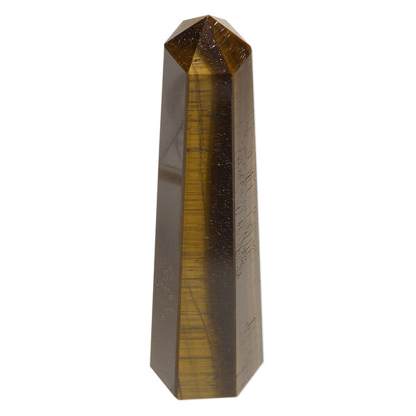 Tigereye 1pkg1, hand-cut undrilled 6-sided point tower gift natural 3.5x0.75 to 4x1 inch image number 0