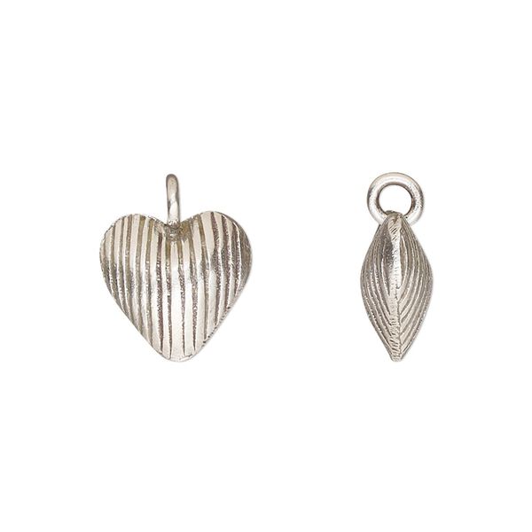 Charm, Hill Tribes, antiqued fine silver, 13x12mm double-sided puffed textured heart. Sold individually. image number 0