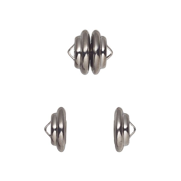 Clasp, Mag-Lok®, magnetic, black-plated brass, 10.8x7.7mm ribbed rondelle. Sold per pkg of 12. image number 0