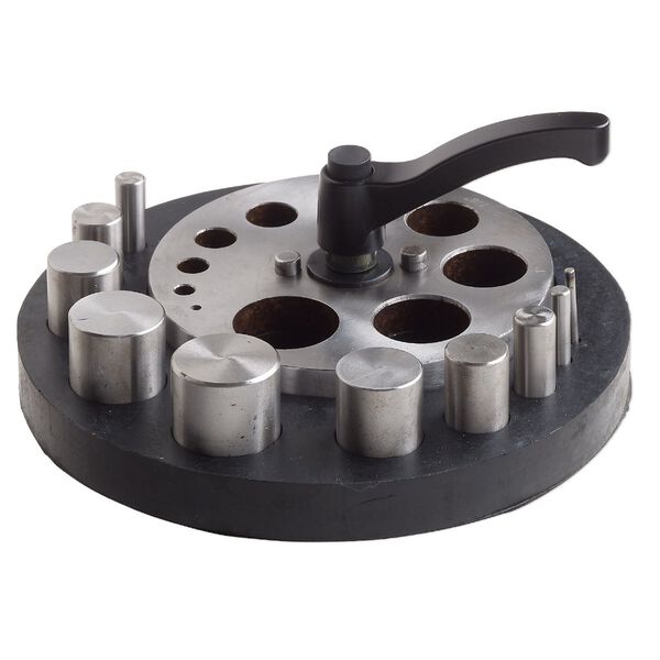 Disc cutter, steel and rubber, black and silver, 7-1/4 inch round base for cutting 3-31.6mm rounds. Sold per 12-piece set. image number 0